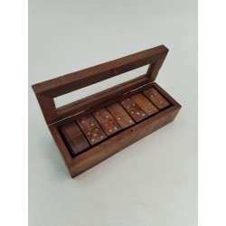 Beau Coffret Jeux De Dominos Double Six Domino Bois Et Métal Or Doré Jeu