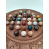 Grand Solitaire En Bois Sculpté Et Vrais Pierres Semi Précieuse Jeu