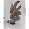 Paire De Coq En Métal Argenté Combat Décoration Serre Livre 28 Cm