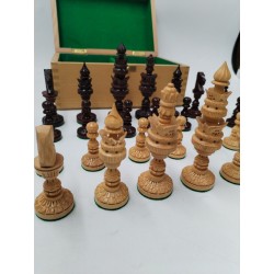 Grand Jeu D'échecs Artisanal En Bois De Palissandre Sculpté Feutrine Boite...