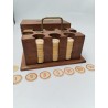 Ancien Coffret Bois Mises Jeux Os Ciselé Teinté Jetons Poker Casino Jeu...