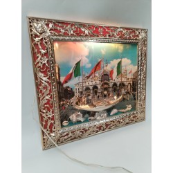Kitch Cadre Baroque Venise Lumineux Tableau Relief 3 D Gondole Coquillages