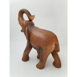 SCULPTURE STATUE D'ÉLÉPHANT SCULPTÉ EN BOIS MASSIF ART THAÏLANDAIS H. 27 CM