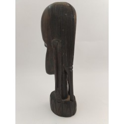 Buste Visage Statue Africaine Bois Ébène Sculpté Art Africain Tribu Statuette