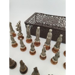 PIECES DE JEU D'ECHEC COMPLET METAL SOCLE BOIS STYLE MÉDIÉVAL Jeux Échecs Échec 